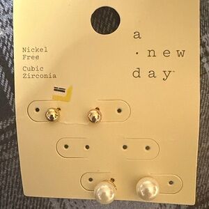 a new day Gold Ball and Pearl Stud Earring Set